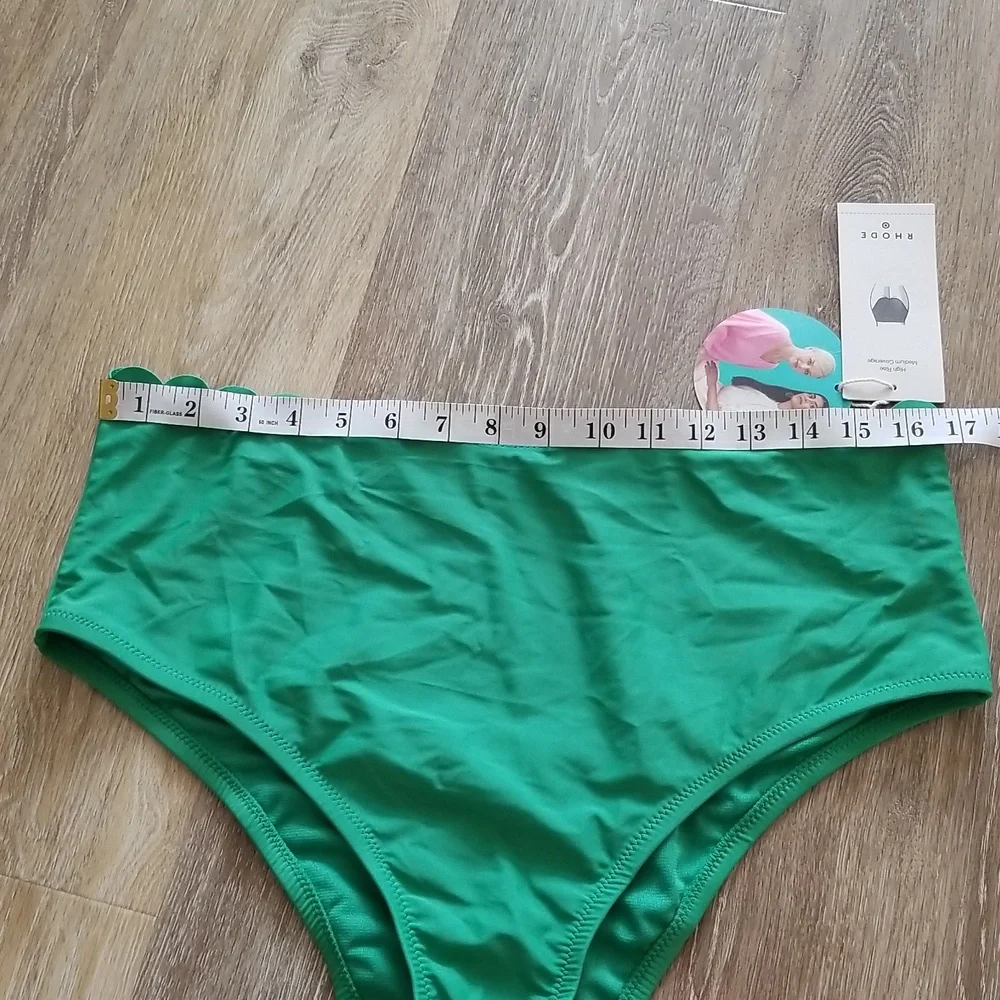 NWT Rhode Green Scallop Edge High Rise Bikini Bottom Size Large